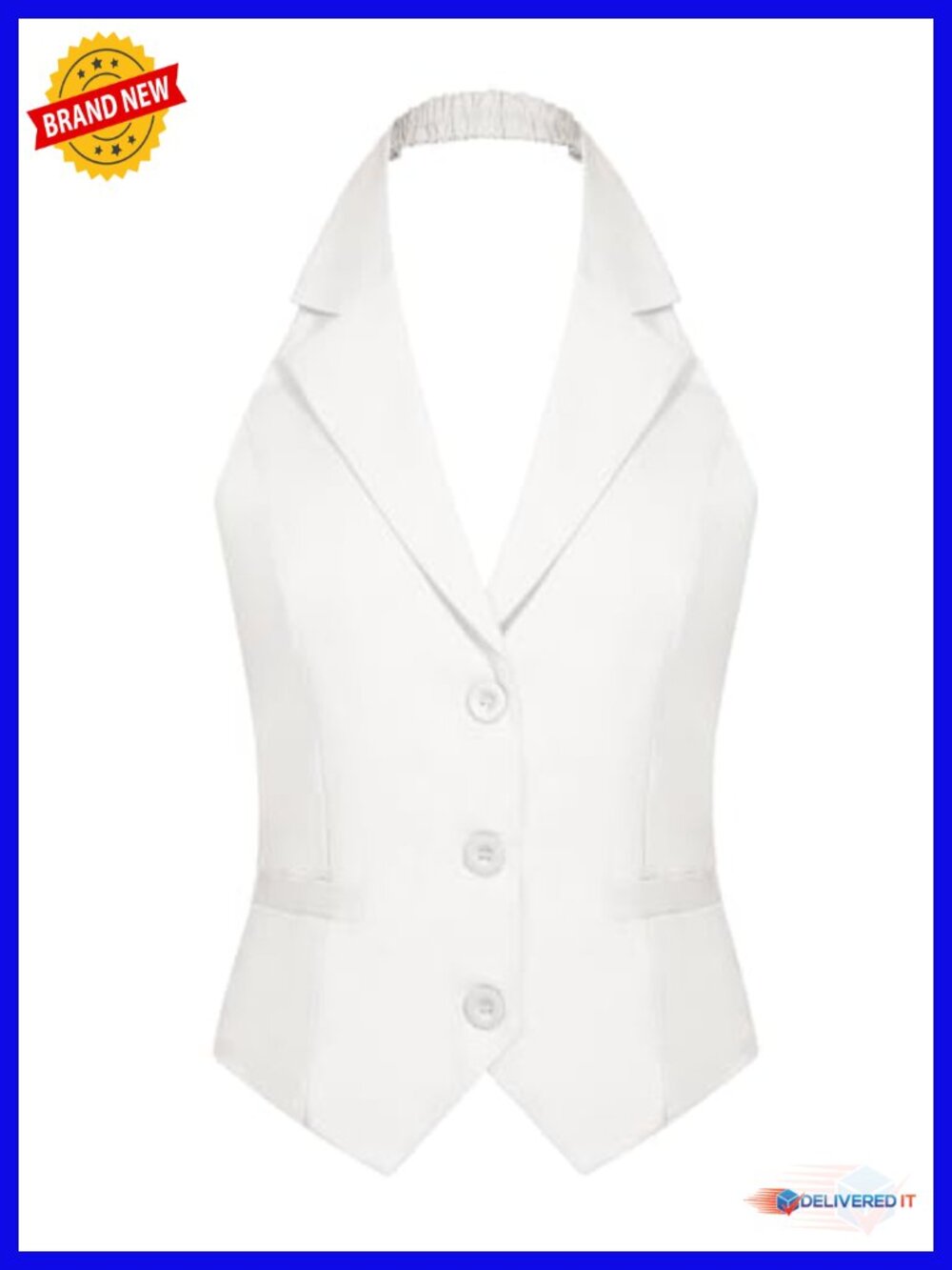 Halter Neck Vest Notch Lapel Button Front Crop Tuxedo Suit Vest with Pockets